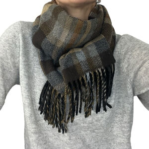 V FRASS Germany classic brown gray black herringbone plaid cashmink scarf